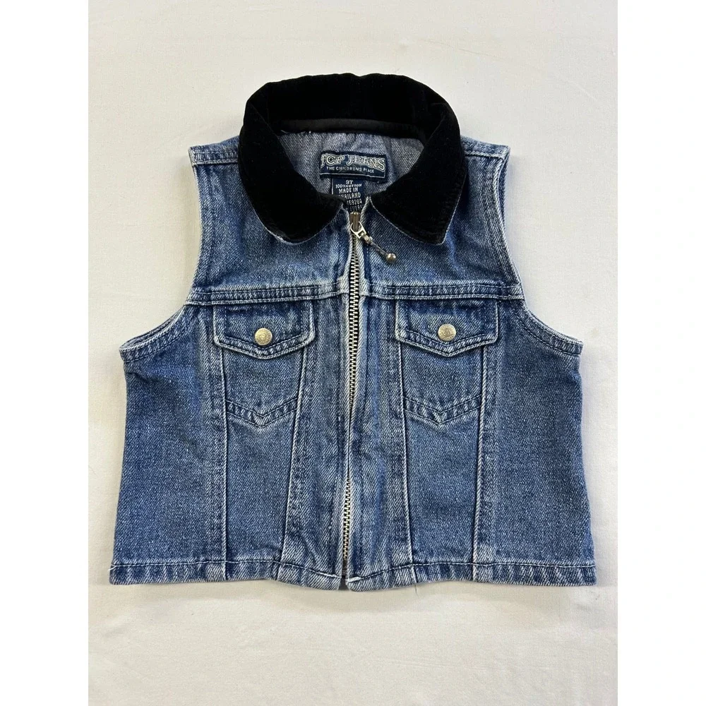 Vintage The Children's Place TCP Jeans Denim Vest 3T Full Zip Corduroy Collar